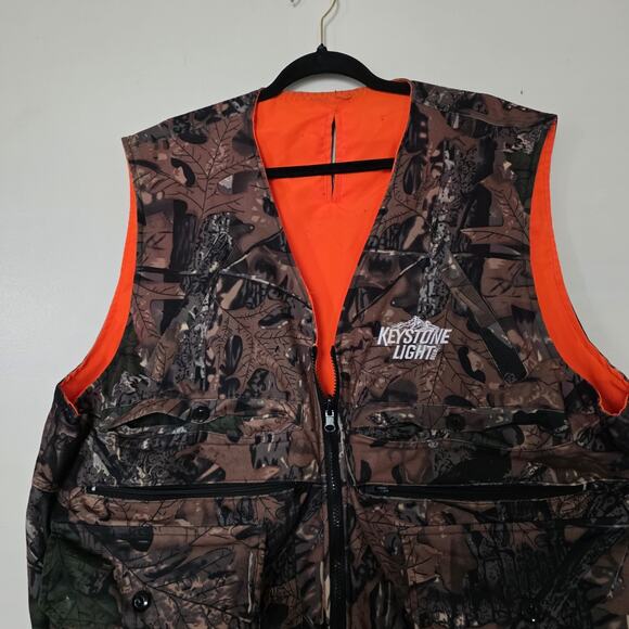 Keystone Light Real Tree Hunting Vest Mens XL Pockets Reversible Orange Beer 90s - Picture 2 of 13